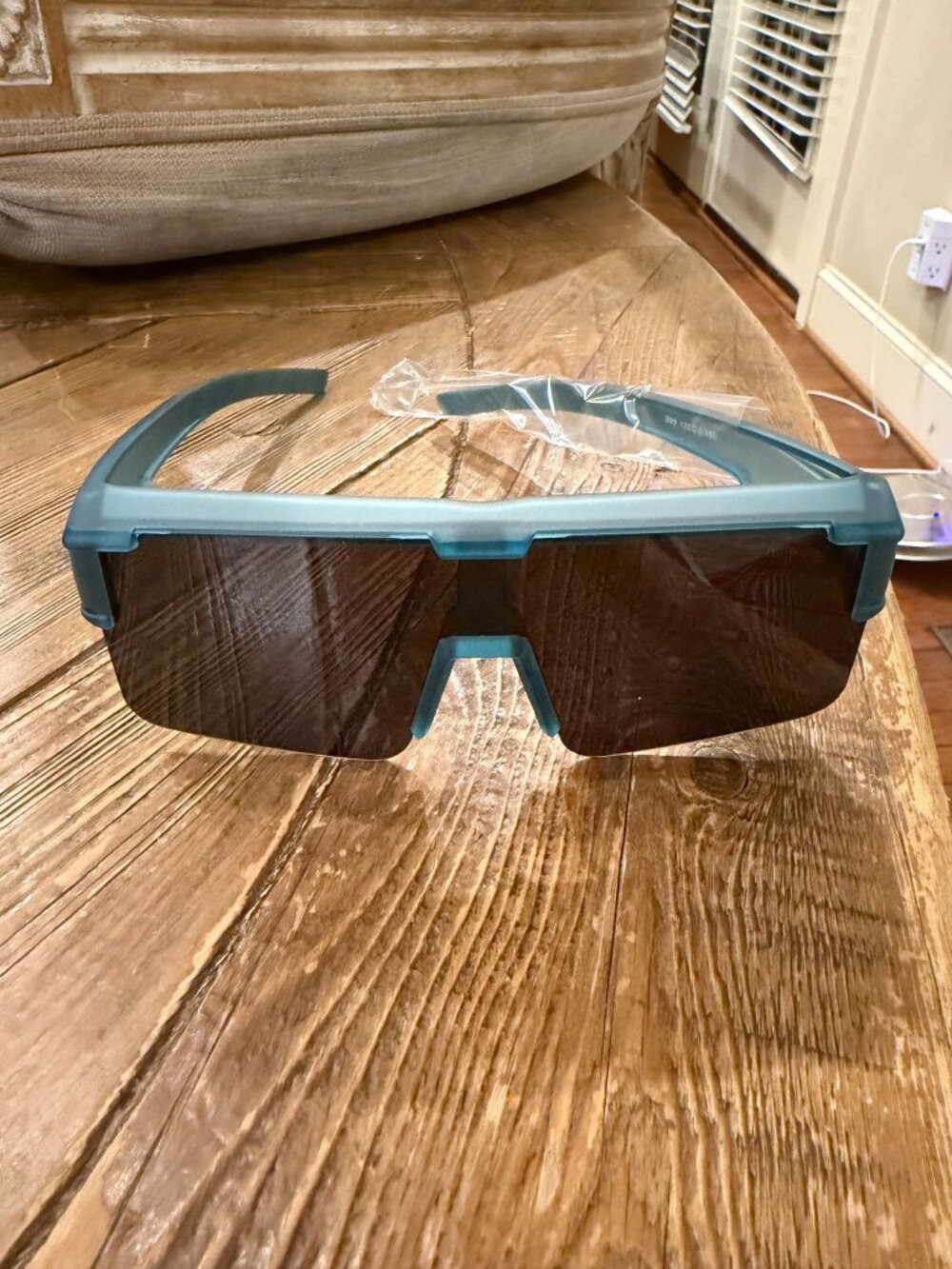 Teal Blue Wraparound Shield Sunglasses Dark Lenses